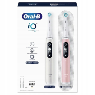 Biela/ružová súprava zubných kefiek Oral-B iO6 DuoPack